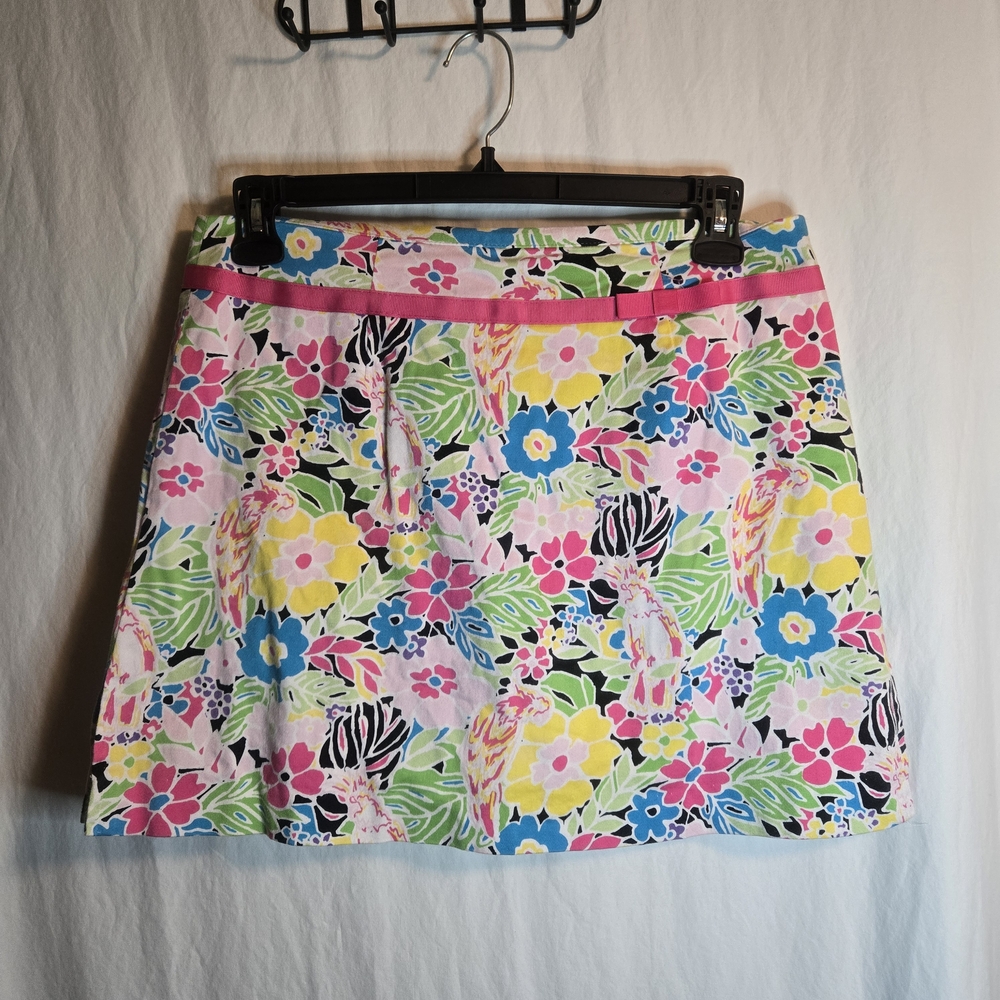 Y2K Vintage Pop Art Floral Skort, High Waisted Mini Skirt Over Shorts-Skort